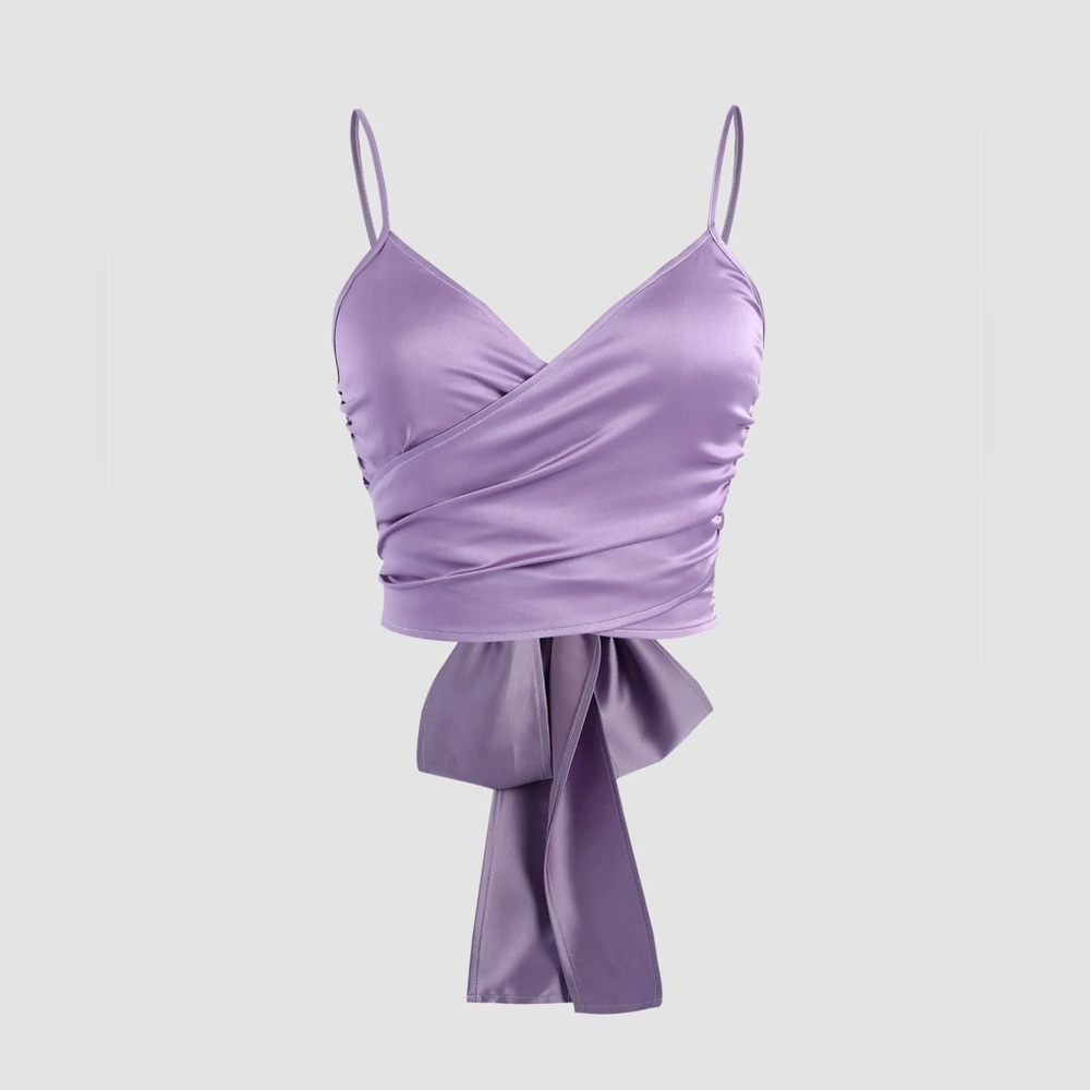 Solid Cross Wrap Front Tie Back Crop Tank Top